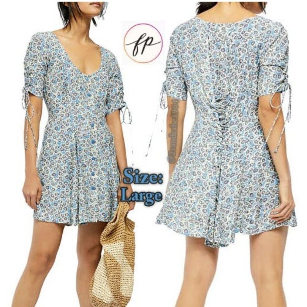 Free People Laced Up Mini Dress- Ivory Combo